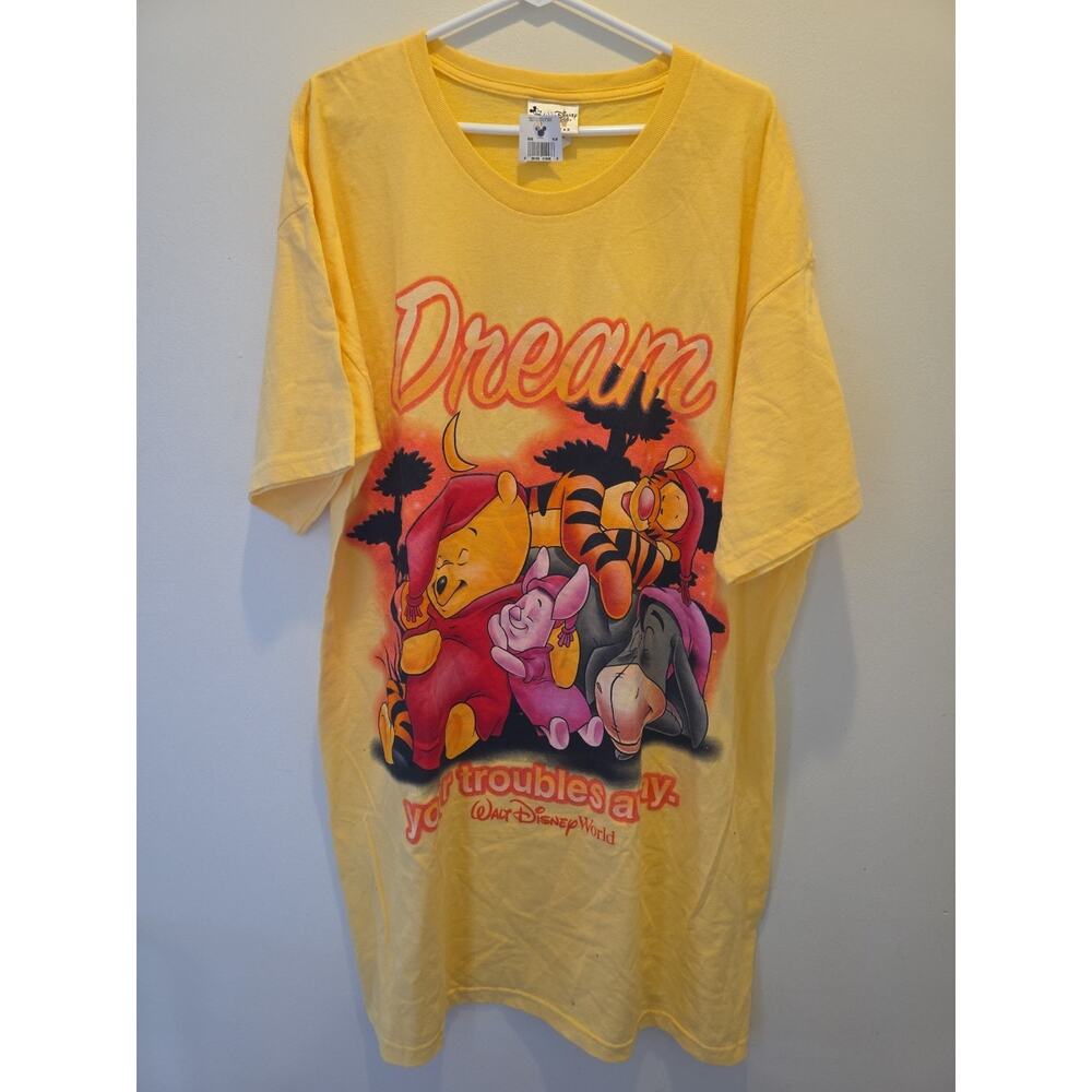Vtg Disney Winnie The Pooh Sleepwear Shirt Dress Womens Dream Your Troubles Away